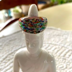 Multi color blown glass dome shape  ring